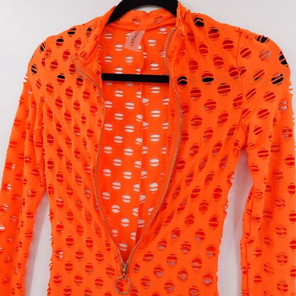 Womens Fishnet Jumpsuit Size XS / S Orange Juicy Lavish Lush Cosplay Halloween - Picture 4 of 14